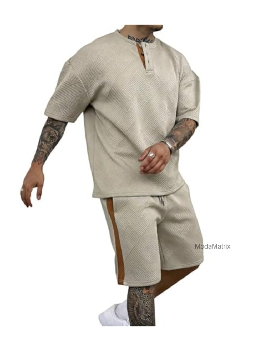 Men's Knit Henley Shirt & Shorts 2-Piece Lounge Set